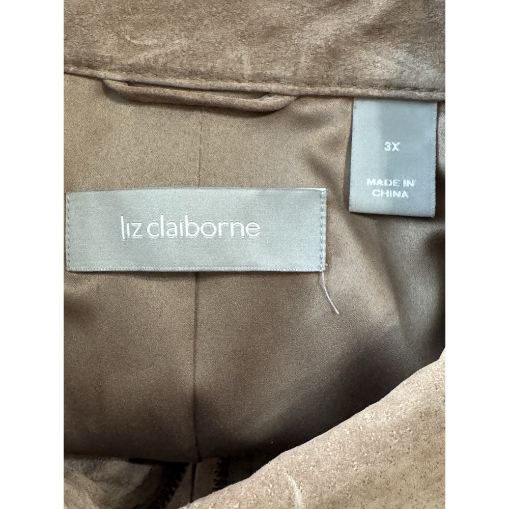 Vintage Liz Claiborne Women's 3X Leather Suede Jacket Tan Full Zip Lined Pockets - Picture 11 of 12
